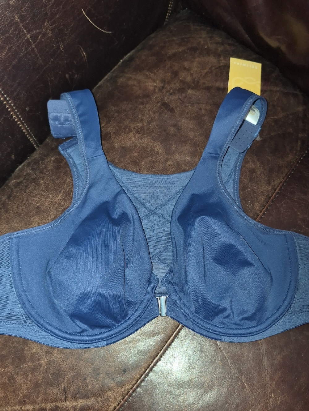 Delimira Navy Full-Coverage Support Bra with Front Closure 36 B Nwt